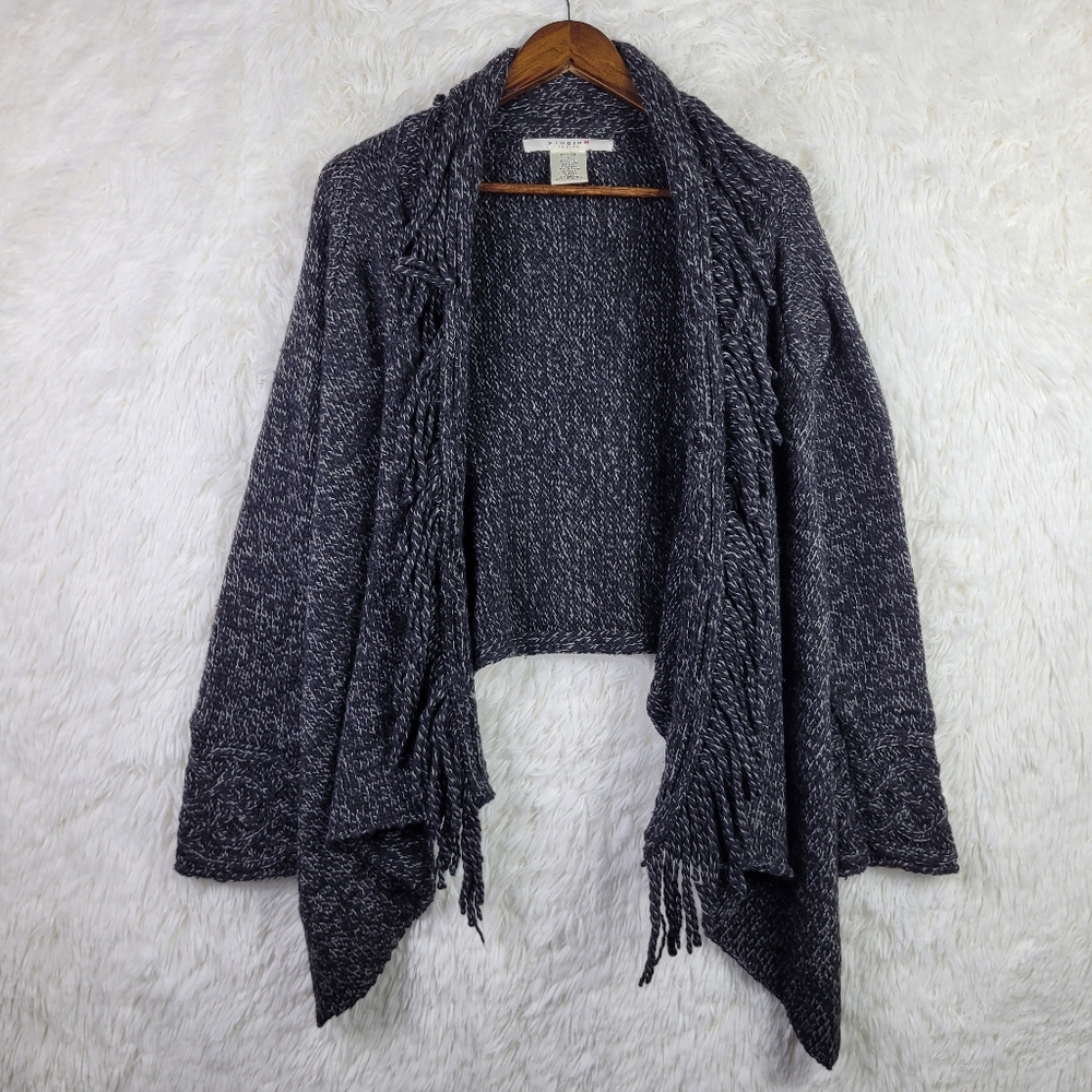 Studio M Petite S Wool Angora Blend Open Waterfall Drape Cardigan Fringe Chunky
